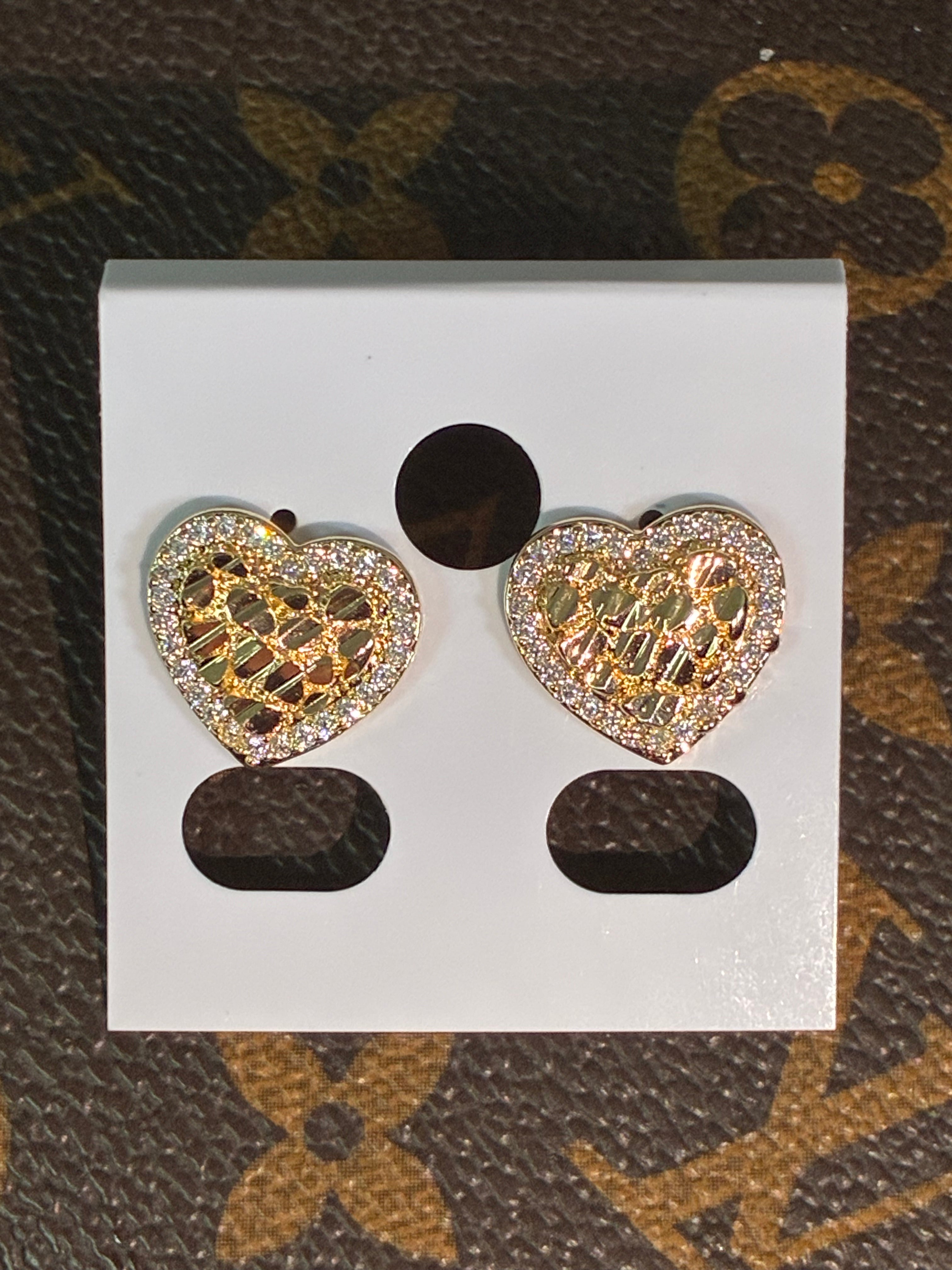 18k gold plated bling heart nugget earrings